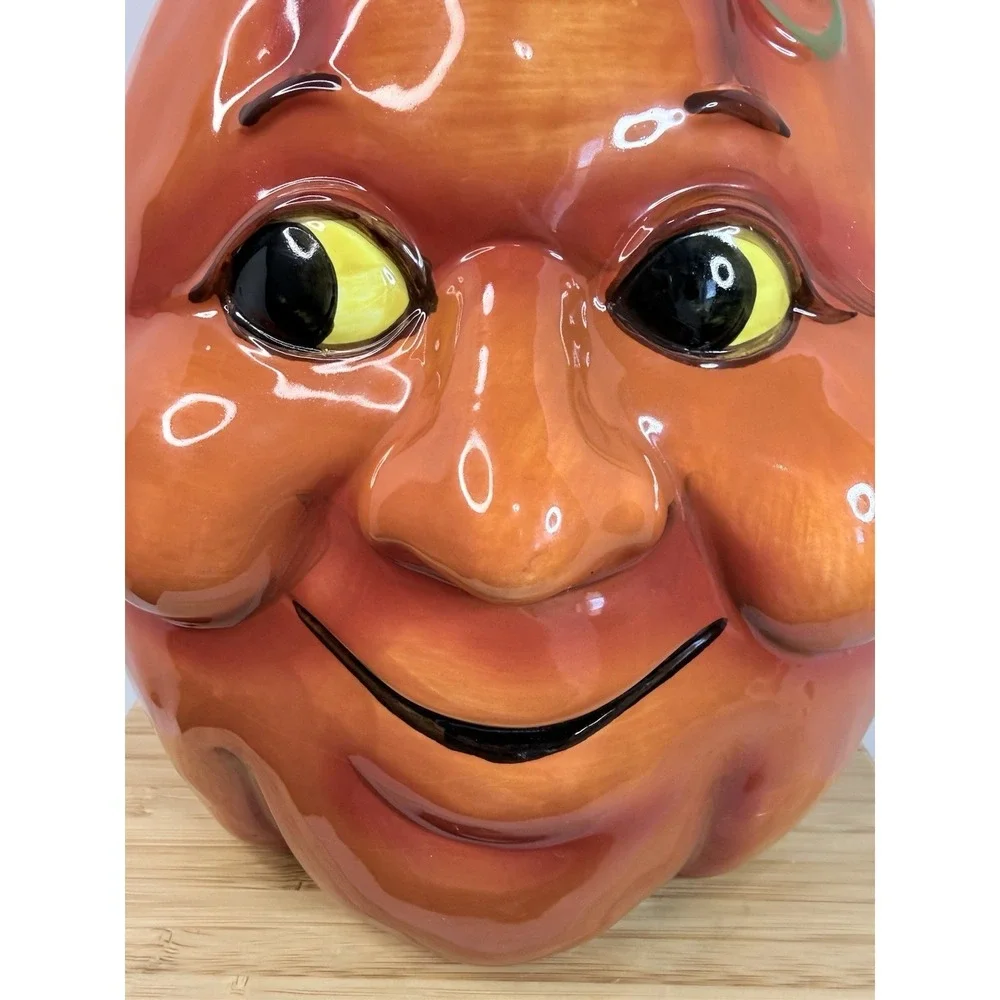 Vintage Anthropomorphic Pumpkin Smiling Face Jack O Lantern Cookie Candy Jar JOL